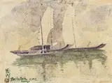 Ran In-ting, Boats, 1955, Watercolor on paper