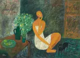 King Fen-hwa, Woman with a Cat, 1990, Oil on canvas