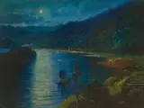 Shigeyoshi Hayashi, Moon Light (Sun Moon Lake), c. 1930s, Oil on board