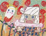Adam Handler, Tokyo Girl with Angel Ghost Buddy, 2020, Oil stick and acrylic on canvas