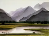 Village in the Morning by Shiy De-jinn, 1979, Watercolor on paper, sold Dec 2006