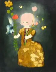 Tomoko Nagai, Bouquet Girl, 2018, Oil and glitter on canvas