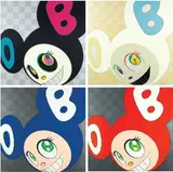 Takashi Murakami, And Then - Black; Ichimatsu Pattern; Blue; Red