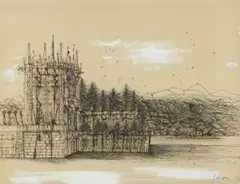 Jean Carzou, Souvenir de Stresa, 1979, Oil, ink, pen and crayon on paper