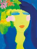 Beauty with Flowers in Her Hair by Walasse Ting, Acrylic on ricepaper, sold May 2014
