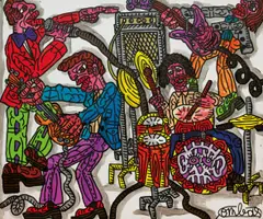 Les Rockeurs by Robert Combas, 2002, Acrylic on canvas, offered Dec 2021