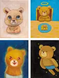 Chen Wei-Ting, Untitled; The Teatime; Starlight; Traveling (a set of 4), 2016; 2014; 2015; 2014, Acrylic on linen; acrylic on paper mounted onto board;  
Acrylic on canvas