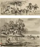 Ran In-ting, Drive Duck,Back to the Fence; Feeding Ducks by the River (a set of 2), 1950s, Ink on paper