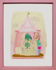 Afternoon of the Cat Family by Tomoko Nagai, 2011, Watercolor, pencil, color pencil, ink and fabric on paper, sold Jun 2022