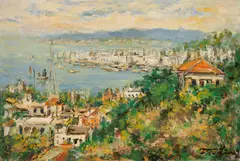 Lin Dachuan, Scenery of Xiamen Harbor, 1980, Oil on canvas, mounted onto paper