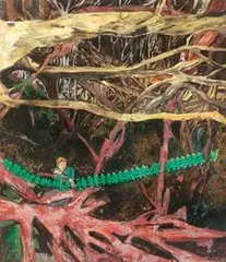 Hernan Bas, The Forest Through the Forests, 2010, Mixed media (acrylic, silkscreen, block print; airbrush, oil pastel, collage)/paper