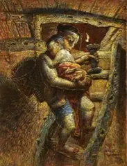 Luo Zhongli, Man Walking Up Stairs, 1996, Oil on canvas