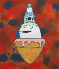 Ice Cream Owl by Han Choong-Seok, 2019, Acrylic on Korean cotton, sold Jun 2023