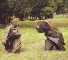 Ju Ming, Taichi Shadow Boxing (Pair), 1985, Camphor wood