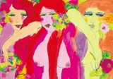 Walasse Ting, Three Graces, 1980, Ink and color on paper