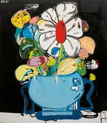 Eddie Martinez, Untitled (Flower Pot), 2020, Oil, acrylic and spray paint on linen