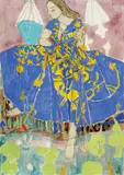Stéphane Dauthuille, Jeune Femme, Robe Bleu et Or, 2011, Mixed media on paper mounted on canvas