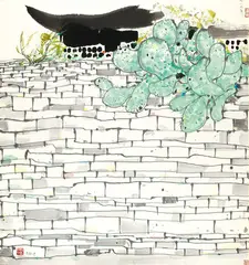 Wu Guanzhong, Black Roof Wall, 1987, Ink and color on rice paper