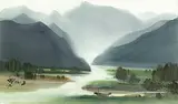 Shiy De-jinn, Mountain Valley, 1981, Watercolor on paper