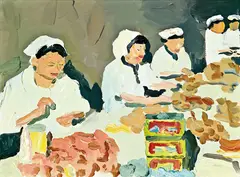 Qiu Xiaofei, Workwomen & Machine (a set of 2), 2007, Acrylic on canvas