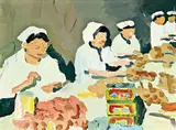 Qiu Xiaofei, Workwomen & Machine (a set of 2), 2007, Acrylic on canvas