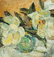 Vase of Flowers by S.T.Chung, Oil on paper, sold Apr 2004