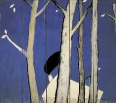 Yang Din, Woods on Blue Background, 1990, Oil on canvas