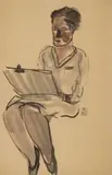 Sanyu, Woman with Clipboard, 1920 - 1930s, Ink and watercolor on paper