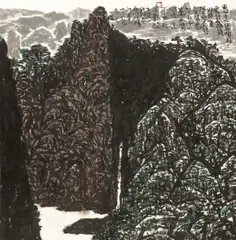 Landscape in Black and White by Yu Peng, 1988, Mounted scroll, ink and color on paper, offered Dec 2013