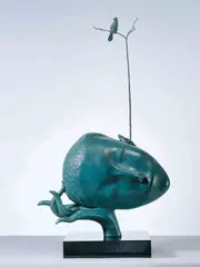 Peng Kuan-jun, Listen to Spring, 2005, Bronze and marble, edition 5/6