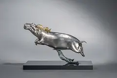 Peng Kuan-jun, Hippo, 2000, Stainless steel, marble, edition no. AP3
