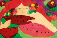 Femme à la pastèque by Walasse Ting, c. 1987, Acrylic on paper, mounted on canvas, offered May 2026