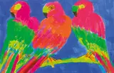 Walasse Ting, Three Parrots with Feathers