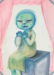 Lady in a Green Dress by Moe Nakamura, 2016, Watercolor on paper, sold Dec 2020