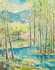 Hu Shanyu, Forest by the River, Oil on canvas