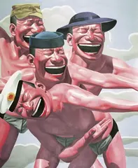 Yue Minjun, Hats Series – Welcome, 2005, Oil on canvas