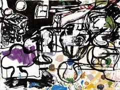 Purple Mush Room by Eddie Martinez, 2021, Oil paint and acrylic paint on canvas in artist’s frame, offered Dec 2024