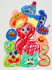 Jon Burgerman, Big Kid Now, 2021, Aerosol, Oil pastel on paper