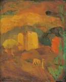 Yun Gee, Landscape with Houses and Donkey
