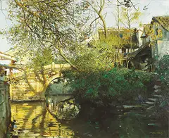 Pan Honghai, Waterside, Oil on canvas