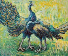 Wu Bu Yun, Peacocks, 1983, Oil on canvas