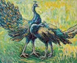 Wu Bu Yun, Peacocks, 1983, Oil on canvas