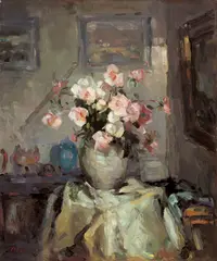 Yee Bon, Flower Bouquet on a Table, Oil on fiberboard