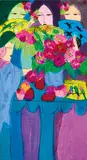 Ladies with Flowers and Fans by Walasse Ting, 1985, Acrylic on paper mounted onto canvas, sold Jun 2016
