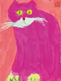 Walasse Ting, The Pink Cat, Acrylic, ink and color on paper