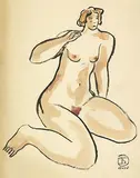 Sanyu, Seated Nude, 1930s, Ink and watercolor on paper