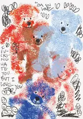 I Hate You But I Love You by Rhys Brown, 2022, Ink and oil pastel on Fabriano cotton rag, sold Dec 2023