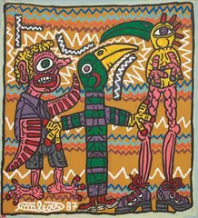 Robert Combas, Untitled, 1987, Acrylic and fabric collage on canvas