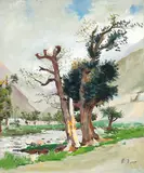 Dai Ze, Trees, 1979, Oil on paperboard