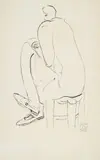 Seated on Stool Sketching by Sanyu, 1920s-1930s, Ink on paper, sold Jun 2019